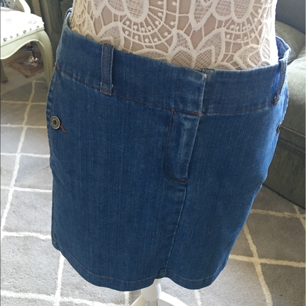 J Crew denim mini skirt 15”long, 33” waist new